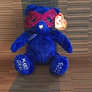 Ty Mardi Gras Bear Plush Toy - Blue and Pink
